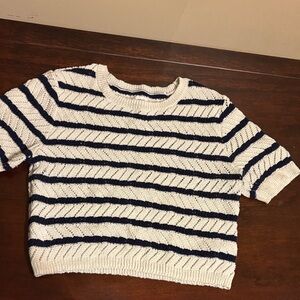 Aerie Striped Navy and White Cropped Sweater